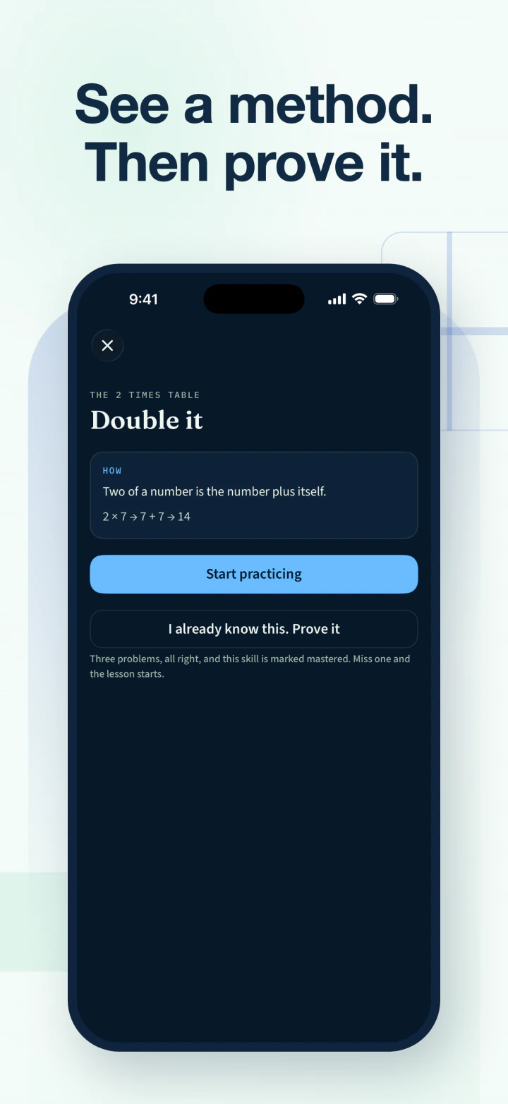 A two-times-table lesson with the Double it method and a Prove It mastery check